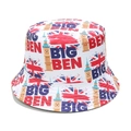 Detail of British flag and Big Ben newspaper print on white canvas bucket hat - M (56-58cm) / White Big Ben Print (G)
