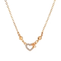Gold heart pendant necklace with shimmering crystals and bow detail on cable chain - Bowknot Heart Gold (X873)