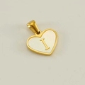 Golden heart pendant with white mother of pearl inlay and a 3D metallic letter I detail - Letter I (Single Pendant)