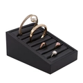Black matte leather tiered jewelry display tray with multiple slots for rings and bangles - Black