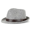 Grey wool felt jazz fedora with a dark brown leather band and metallic M emblem - Mixed Grey-Coffee Belt