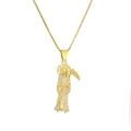 Collana con ciondolo Santa Muerte dorata stile hip hop con strass in cristallo micro-pave - Stile Mietitore (CN001612YH)