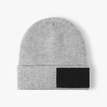 Winter light grey knitted beanie for men and women with black woven patch accent - One Size(Adjustable) / Light Gray (23B005)