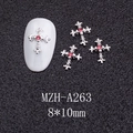 Macro detail of silver cross nail charm with pink rhinestone for DIY manicure art - Silver Cross with Pink Stone (A263)
