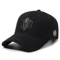 Classic black cotton baseball cap with geometric NY embroidery and curved brim - Adjustable / Black