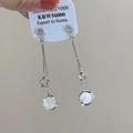 Detail of silver tassel drop earrings featuring star studs and white cat eye beads - 29# Silver Earring Post - Silver