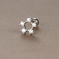 Silver star surgical steel stud earring with five-petal cubic zirconia stones - Star Zirconia / Silver