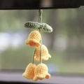 Handmade crochet car ornament featuring yellow bellflowers and green leaves pendant - Lily of the Valley Yellow
