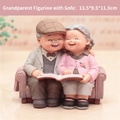 Elderly couple on sofa cake topper for elders, 13.5x9.5x11.5cm resin figurine decoration - Old Couple Figurine / 1041-8 Sofa Reading Style