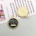 Golden alloy round charms with black enamel crown pattern and sparkling rhinestones - Black Dotted Rhinestone Crown Style (12456)