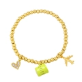 Goldenes Perlenarmband mit Herzanhänger, grünem Kaffeebecher und Flugzeug-Charm-Motiv - Grün