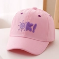 Close-up of pink cotton baseball cap with purple OK embroidery and sun face detail - 52cm 2-5 Years Old / Letter OK-Pink