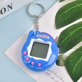 Blue electronic virtual pet keychain game with physical buttons and metal chain - Retro/Blue