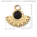 Detailed size chart for the gold fan-shaped stainless steel pendant with black stone - VG010