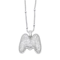 Silver alphabet M pendant necklace with sparkling cubic zirconia on round bead chain - Letter M / Silver