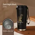 Matte black 500ml coffee tumbler with SUS316 stainless steel liner and floral pattern - Lily Valley Night Black