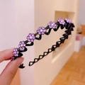 Elegant wavy hairband featuring purple crystal flowers and non-slip teeth for women - Purple Rhinestone Plum Blossom Headband