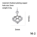 Silver rhodium plated copper heart pendant with star cutout and zircon stones - Type M-2 (Heart Star) / Silver