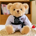 Ours en peluche Taekwondo avec un uniforme blanc et ceinture noire sur un tapis - Ours Taekwondo - Ceinture Noire / 25cm