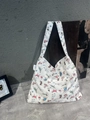 Canvas tote bag with colorful dog illustrations and MISS fabric label on side seam - Colorful Dog Illustration(57#)