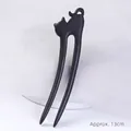 Minimalist cat silhouette black sandalwood hair pin with double prongs 13cm length - U Hairpin - Cat C