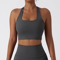 Ensemble de sport gris foncé avec brassière licou et legging de yoga taille haute - Gris foncé