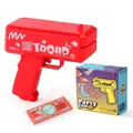 Red electric money gun toy with colorful simulated banknotes and premium gift box - Red (With Text Logo) / Red Money Gun + 100 Notes