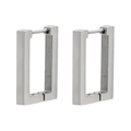 Close-up of minimalist rectangular stainless steel hoop earrings with silver matte finish - Matte Rectangle / Silver