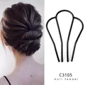 Minimalist black U-shaped hair fork clip for elegant bun styling and french hair twist - Iron / OPP Bag / 4-Teeth No-Wave (Black)