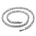 Men's silver Byzantine chain necklace in stainless steel on white background - Steel Color (KN201733-KFC)