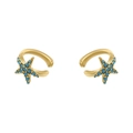 Eleganti clip per orecchie a stella marina dorate con perline blu e design a forma di C - Orecchino a Clip Stella di Mare Dorato con Zircone Blu