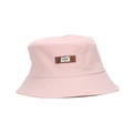 Women's light pink cotton bucket hat with a brown rectangular artistic logo patch - Light Pink