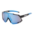 Outdoor sports cycling sunglasses with blue polarized lenses and streamlined black frame - Black Frame Blue Mirrored Lens