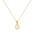 Golden oval letter I pendant necklace with white inlay for women in minimalist style - Letter D