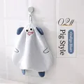 Navy blue piglet-shaped coral fleece hand towel with embroidery and hanging loop - Piggy Style / Indigo Blue