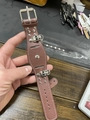 Punk brown leather wristband with silver skull charms and metallic rivets details - Coffee