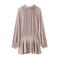 Elegant mauve chiffon mini dress with pleated front and flowing ruffle hem detail - XS / Lotus root pink