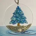 Sea glass suncatcher with ocean waves design beach sea shell acrylic wall hanging gift - Christmas Tree / 5cm