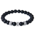 Custom engraved stainless steel name beads on matte black obsidian beaded bracelet - Matte Stone / Single Name