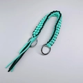 Handwoven paracord bag strap in green and dark green with metal rings and tassels - Green + Olive Green