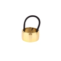 Minimalist ponytail holder with a wide polished gold metal cuff and black elastic band - Polished Smooth Style / Gold