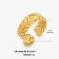 Adjustable 18K gold plated stainless steel feather leaf ring with textured detail - Feather Texture Style (ZN143) / Gold