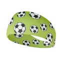 Grass green elastic sports headband with black and white football pattern for fitness - Soccer Deep Green