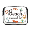 Transparent PVC makeup bag with black zipper featuring a stylish Beach survival kit print - 005-Colorful Beach Survival