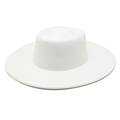 Classic white wool felt boater hat with a flat top and wide brim for sun protection - White