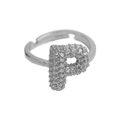 Balloon-style letter P open ring in silver finish with pavé set zircon stones - Adjustable Open / Silver-P