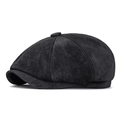 Cappello newsboy classico in finta pelle scamosciata nera con design a otto pannelli e bottone - L (59-60cm) / Grigio
