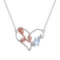 925 silver heart necklace with rose gold flower, blue stone and Mom lettering - Sky Blue Topaz White Gold Plated Approx. 2g