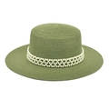 Detail of sage green straw hat featuring an intricate white pearl woven decorative band - M (56-58cm) / Army Green