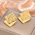 Detailed macro view of golden double-layered geometric square earrings on silk fabric - Double Layer Hammered Square Geometric Earrings / 925 Silver Needle